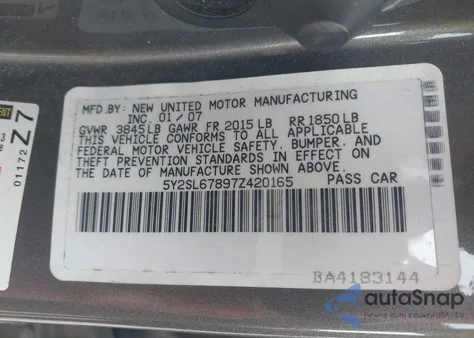 2007 Pontiac Vibe из США, поврежденный, VIN 5Y2SL67897Z420165